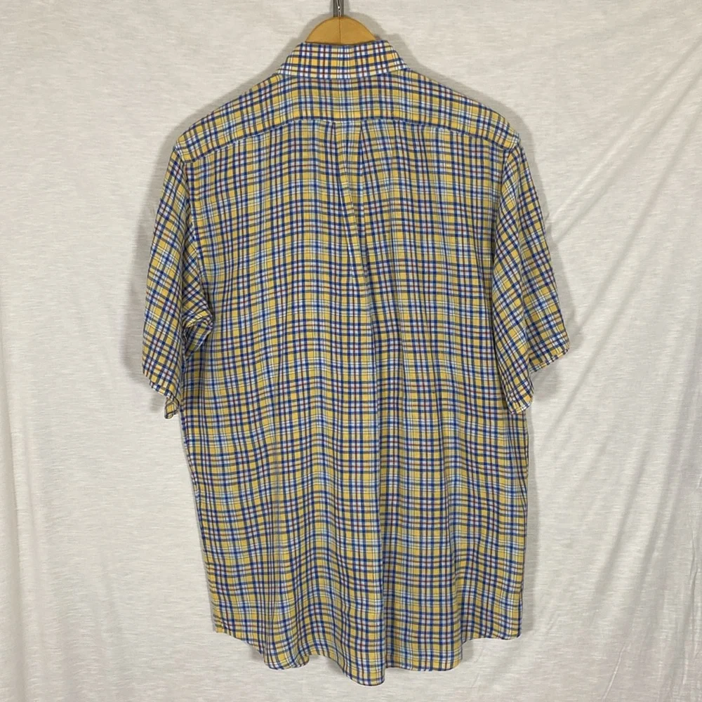Daniel Cremieux‎ Yellow Blue Plaid 100% Linen Short Sleeve Men’s Shirt Size Med - Picture 2 of 7